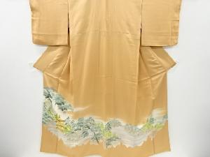 リサイクル　金閣寺風景模様刺繍三つ紋色留袖(比翼付き)